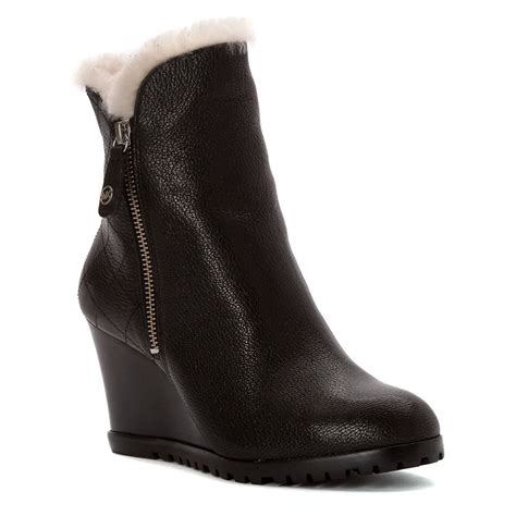 michael kors whitaker black leather shearling wedge booties boots|Michael Kors waterproof boots.